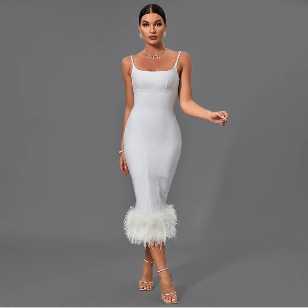Strappy Feather Midi Bandage Dress